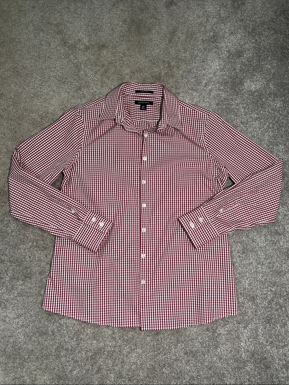 Lands End No Iron Supima Cotton Gingham Button Down Shirt Collared Top Berry 4P